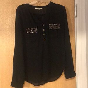 English Rose Black Sheer Long Sleeve Blouse